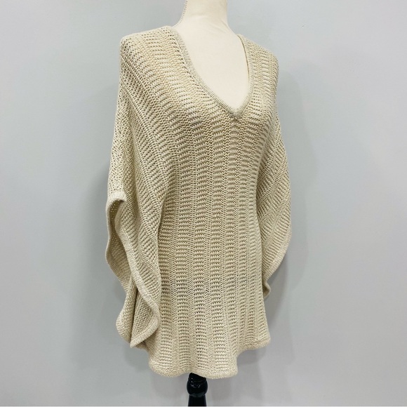 CHICO’S OS Cream Metallic Sparkle Open Knit Kimono Sweater Pullover Lagenlook - Picture 3 of 16